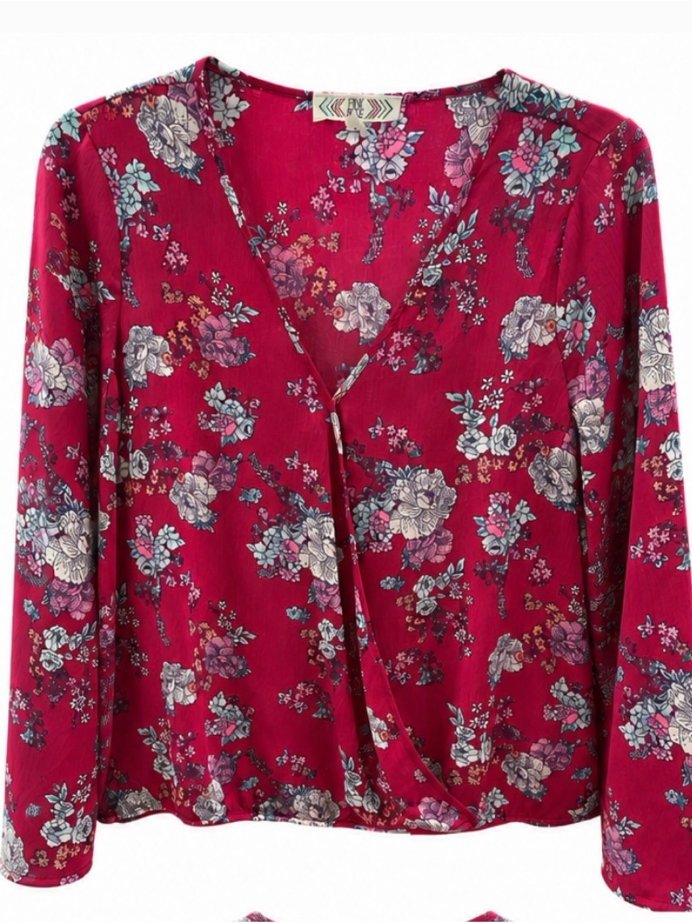 Pink Rose Floral Surplice Blouse in Raspberry Pink